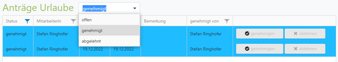 Anträge Urlaube