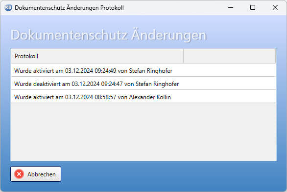 Dokumentenschutz - Protokollierung