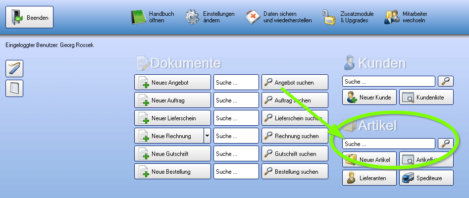 Artikel suchen und bearbeiten