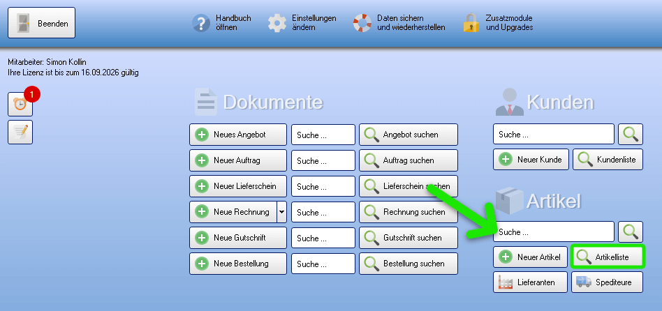 Artikel suchen und bearbeiten