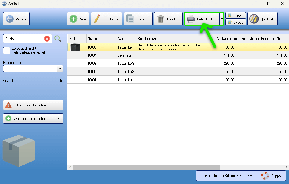 Inventurliste drucken