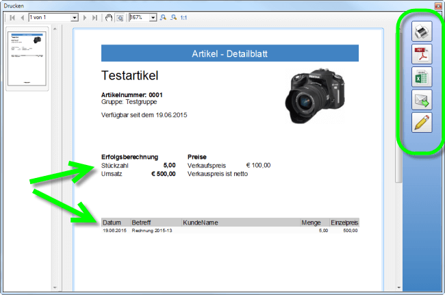 Artikeldetailblatt drucken