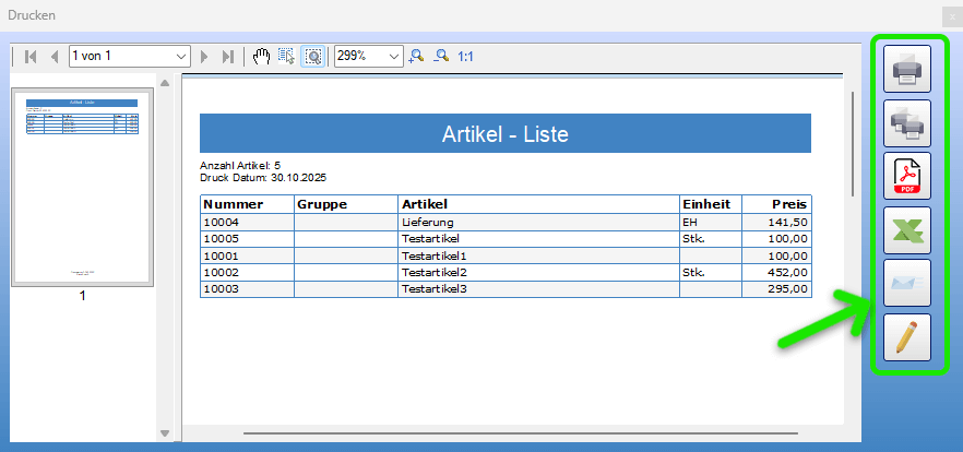 Artikel-Liste drucken