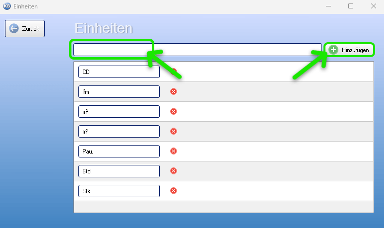 Neue Einheit anlegen