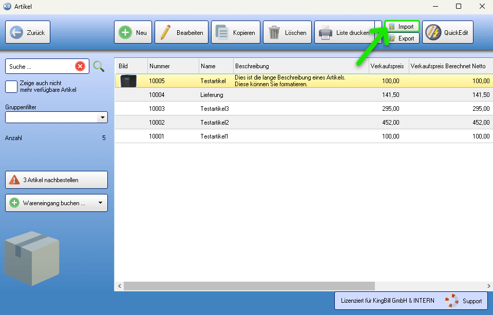 Artikeldaten importieren Schritt 1