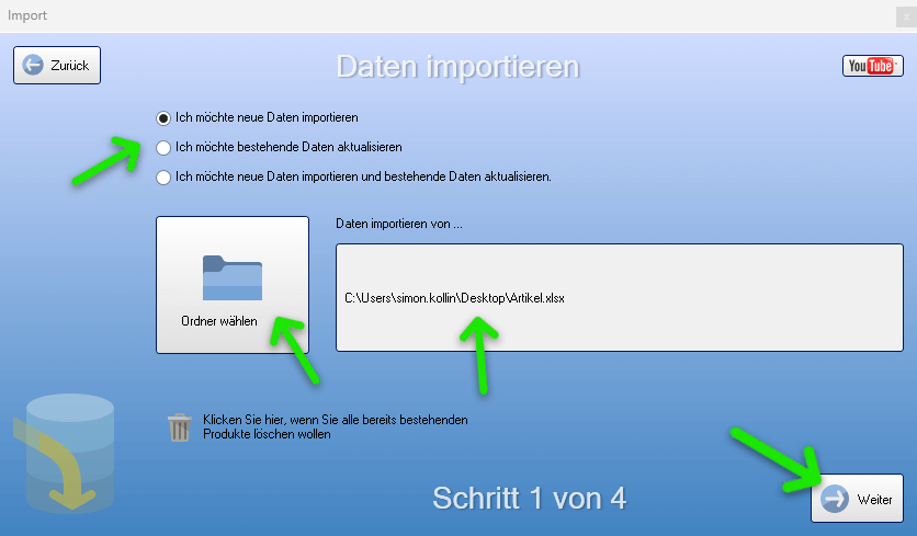 Artikeldaten importieren Schritt 2