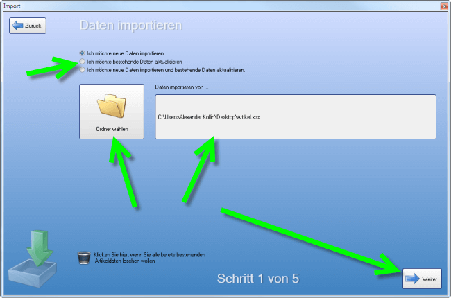 Artikeldaten importieren Schritt 2