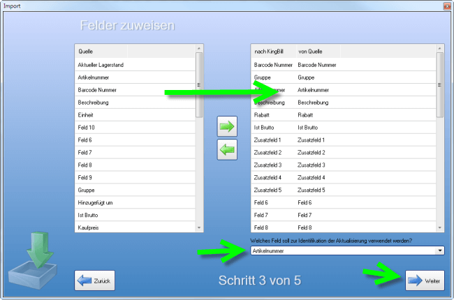 Artikeldaten importieren Schritt 3