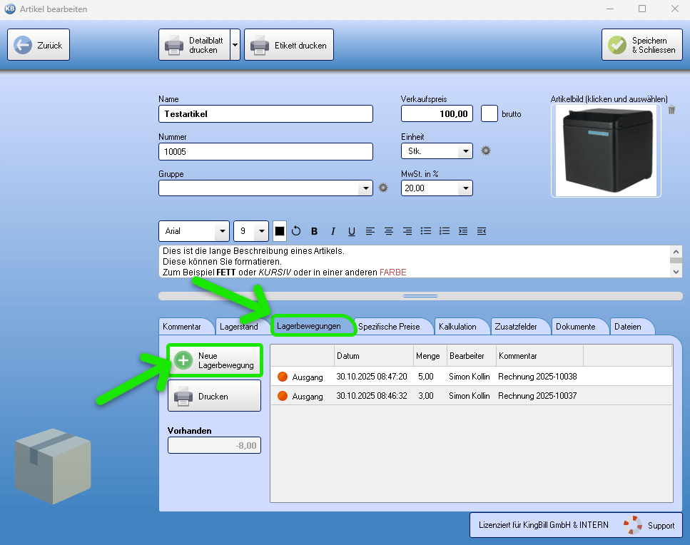 Liste der Lagerbewegungen