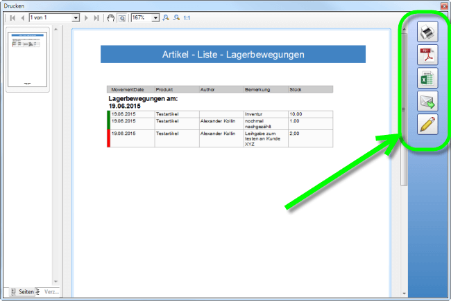 Lagerbewegung drucken