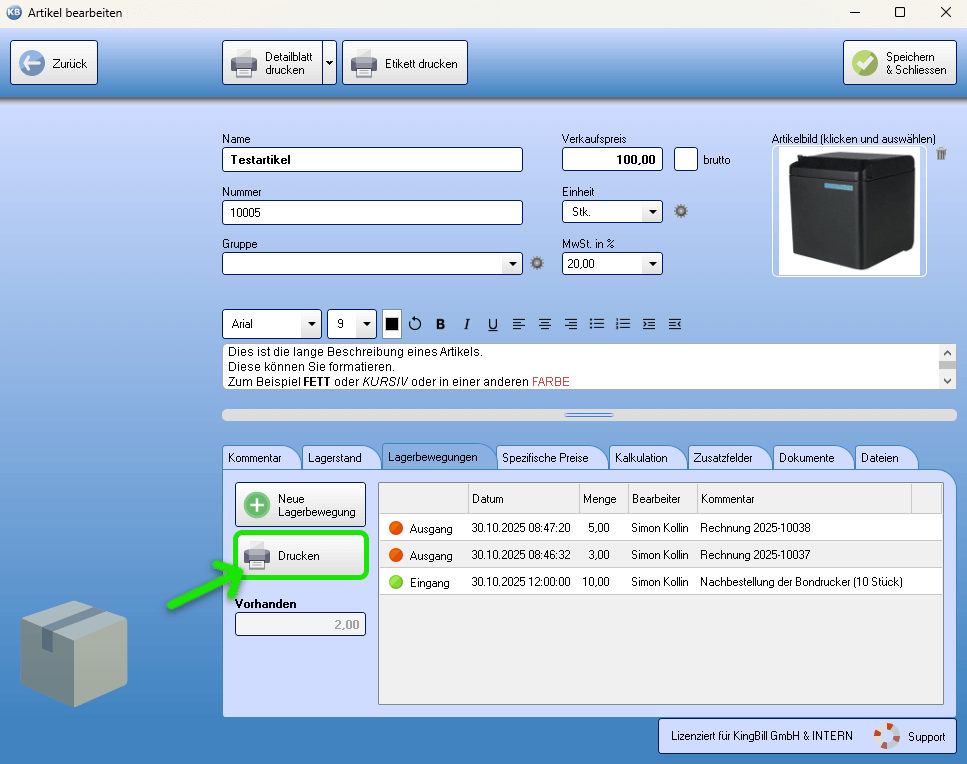 Lagerbewegungen drucken
