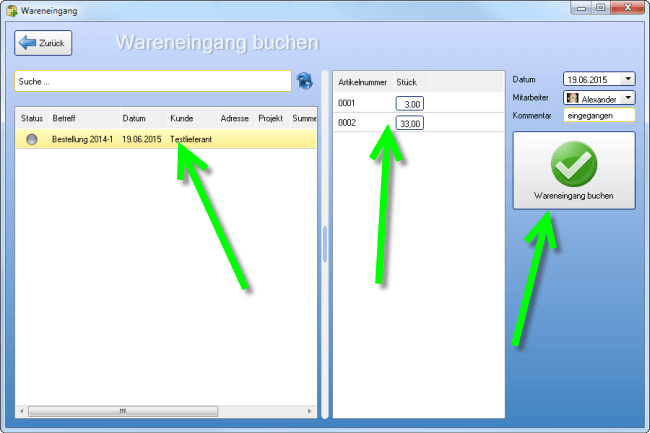 Wareneingang buchen