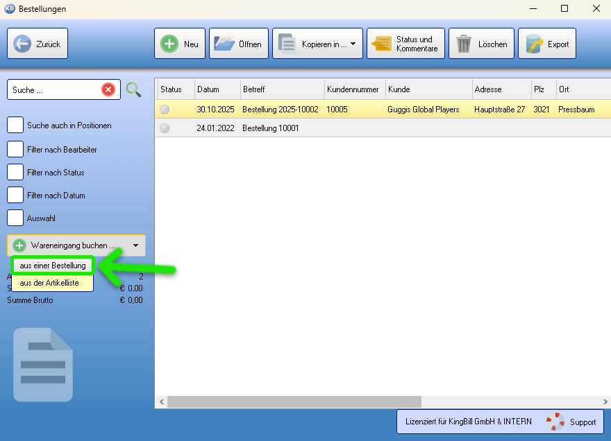 Wareneingang aus Bestellung