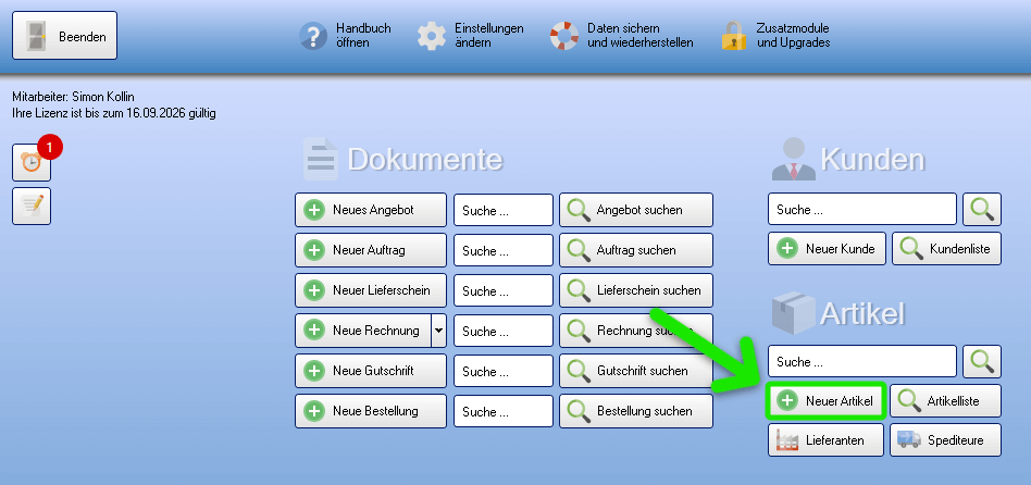 Startmaske Neuer Artikel