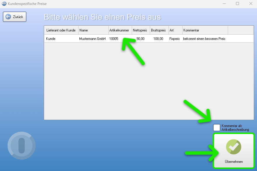 Spezifischen Preis verwenden