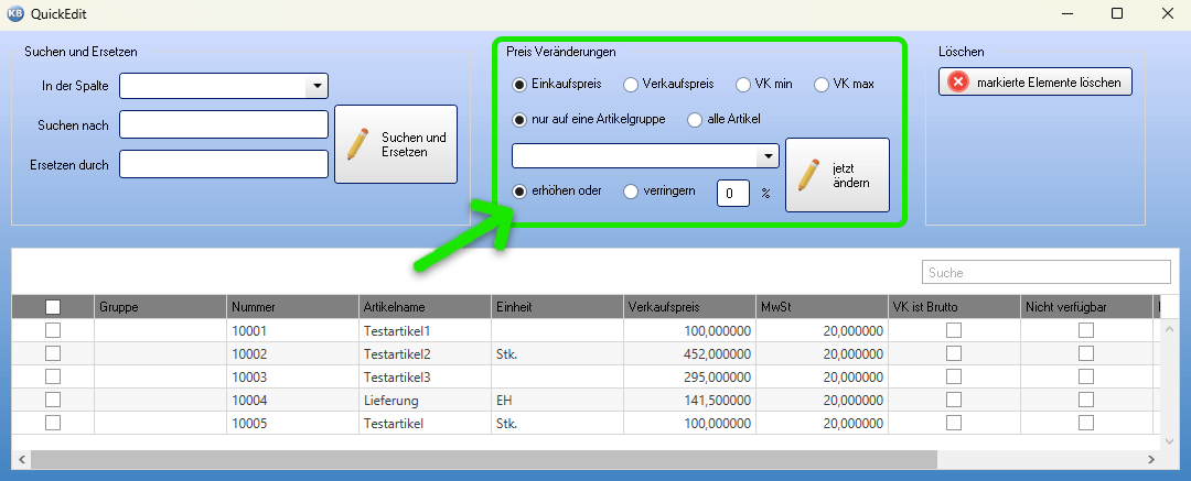 Preis Veränderungen