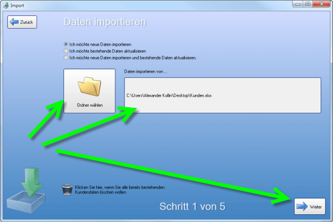 Kundendaten importieren Schritt 2