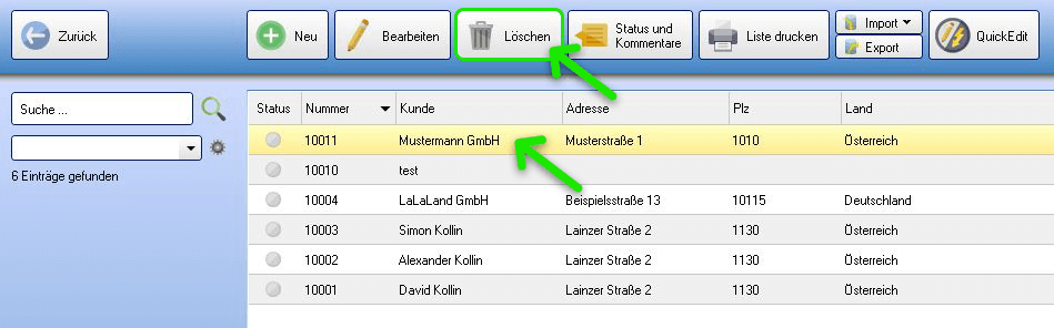 Kundendaten löschen