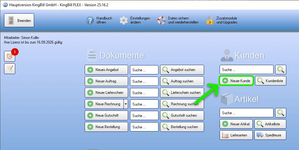 Startmaske Neuer Kunde