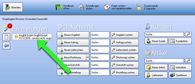 Erinnerung an ein Kunden Kommentar