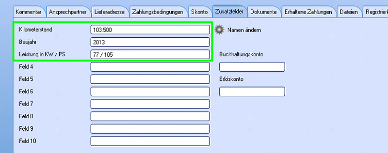 Zusatzfelder
