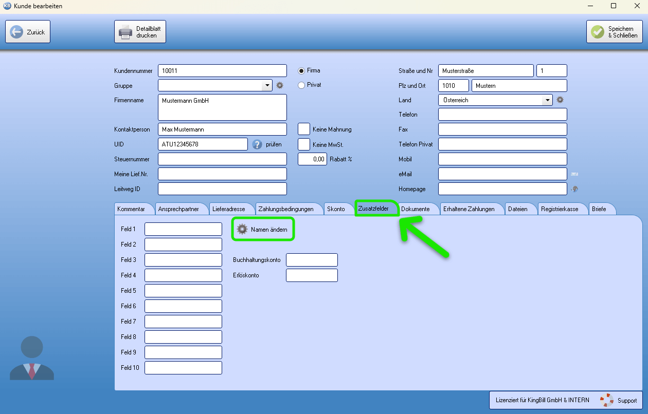 Zusatzfelder für Kunden