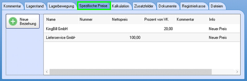 Spezifische Preise