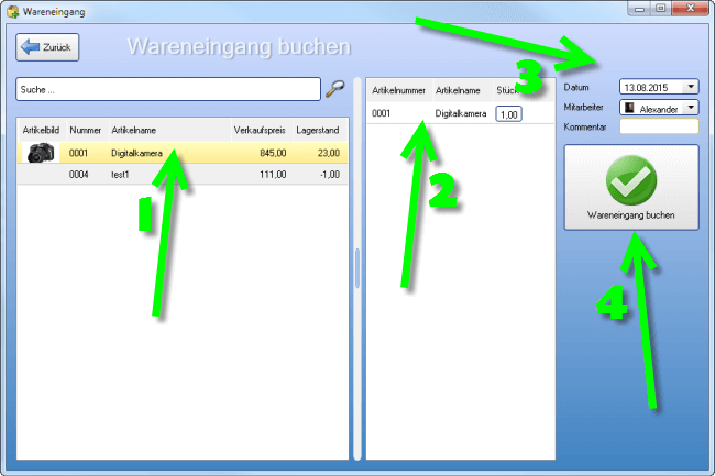Wareneingang buchen aus der Artikelverwaltung