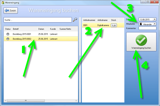 Wareneingang buchen aus einer Bestellung