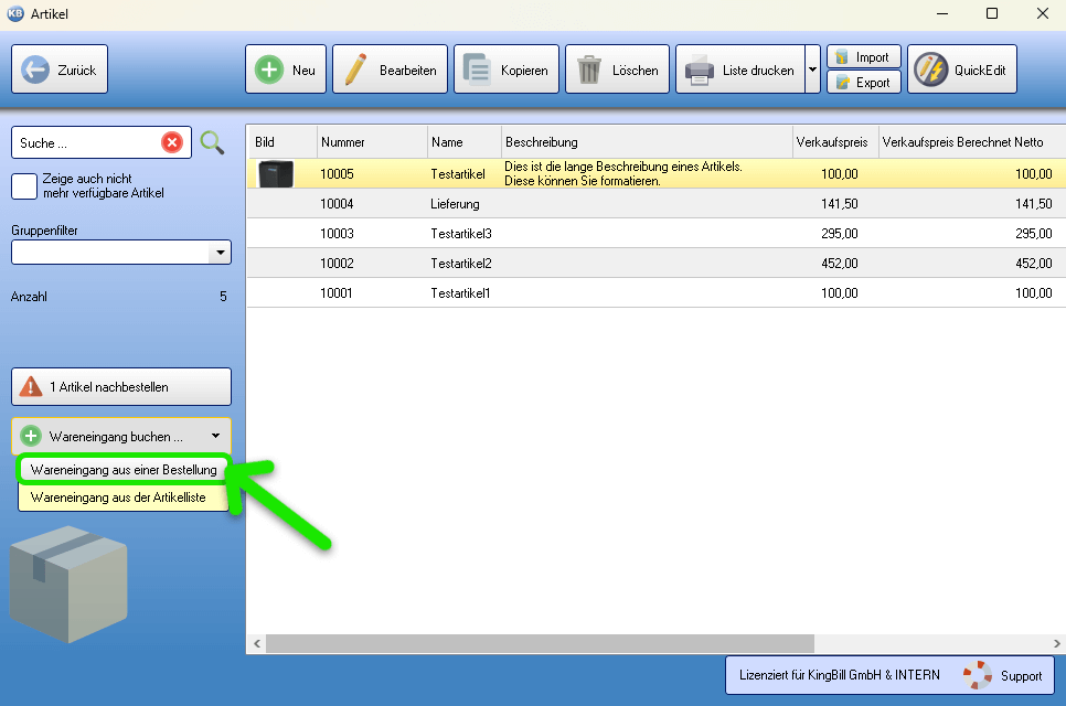 Wareneingang aus einer Bestellung öffnen