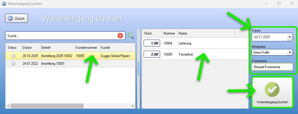 Wareneingang aus einer Bestellung buchen