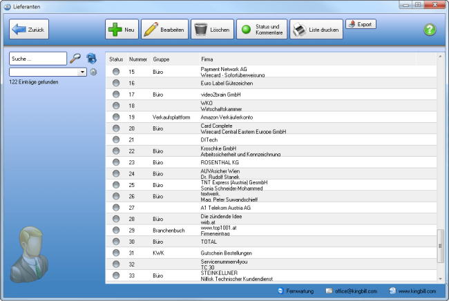 Liste aller Lieferanten