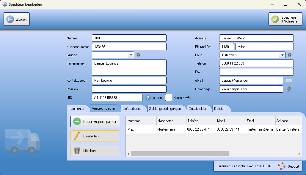 Spediteur bearbeiten