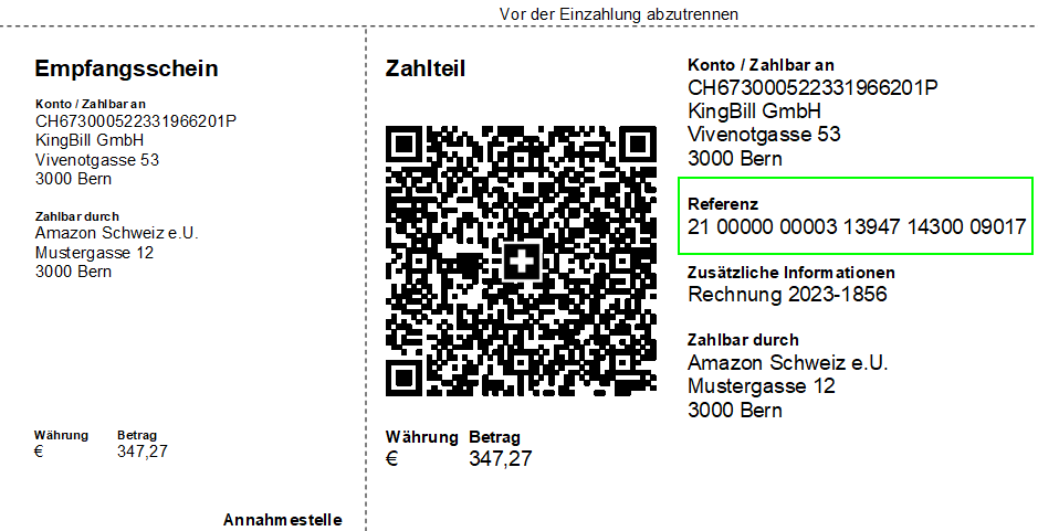 Einzahlungsschein: mit QR-Referenz