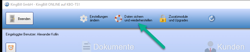 Daten sichern und wiederherstellen klicken
