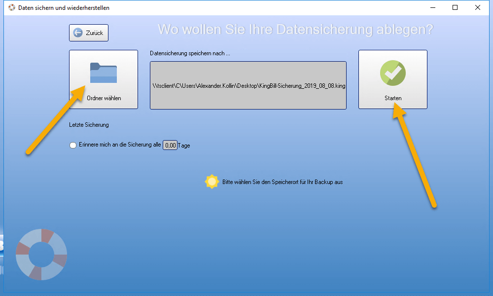 Ordner für die Datensicherung auswählen