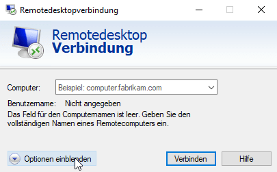 RDP Optionen einblenden