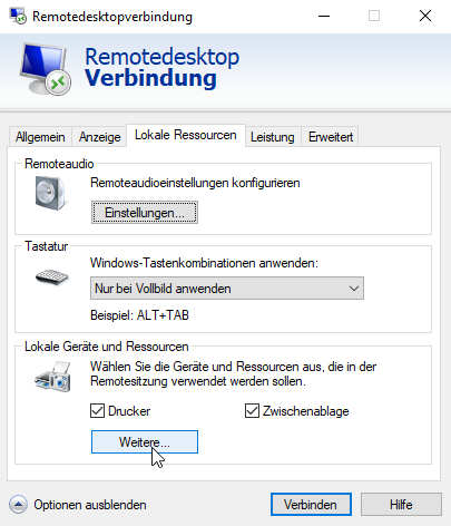 RDP Lokale Ordner konfigurieren