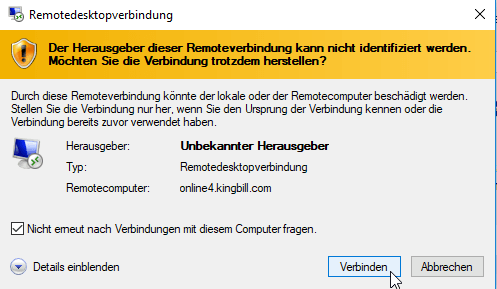 Nicht erneut nach Verbindungen mit diesem Computer fragen