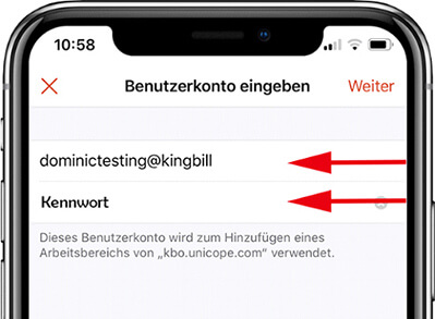 Benutzerkonto eingeben