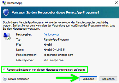 Mit KingBill ONLINE5 verbinden