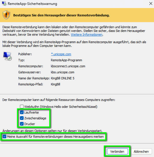 KingBill ONLINE 5 Remotedesktop-Meldung 2