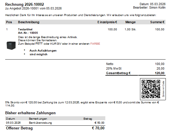 Angebot kopieren in eine Rechnung