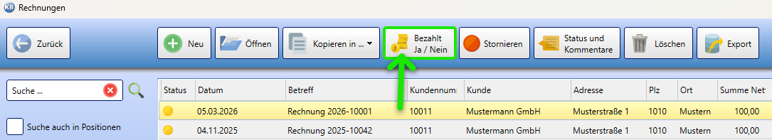 Rechnung als bezahlt markieren