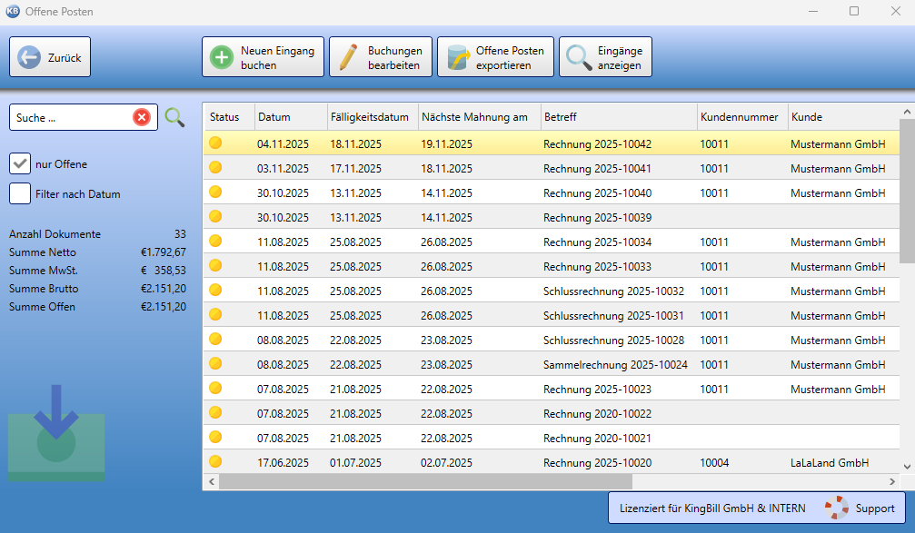 KingBill Offene Posten