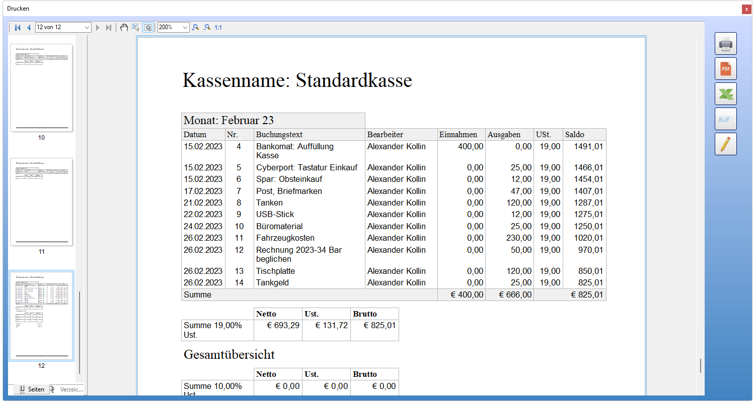 Kassenbuch Ansicht
