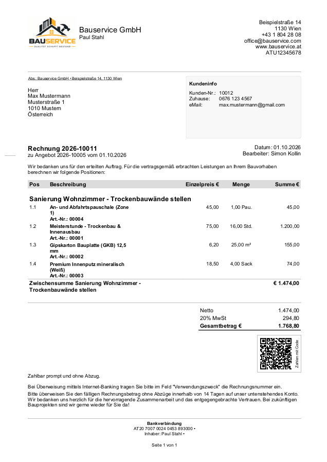 Rechnung Baugewerbe Handwerk