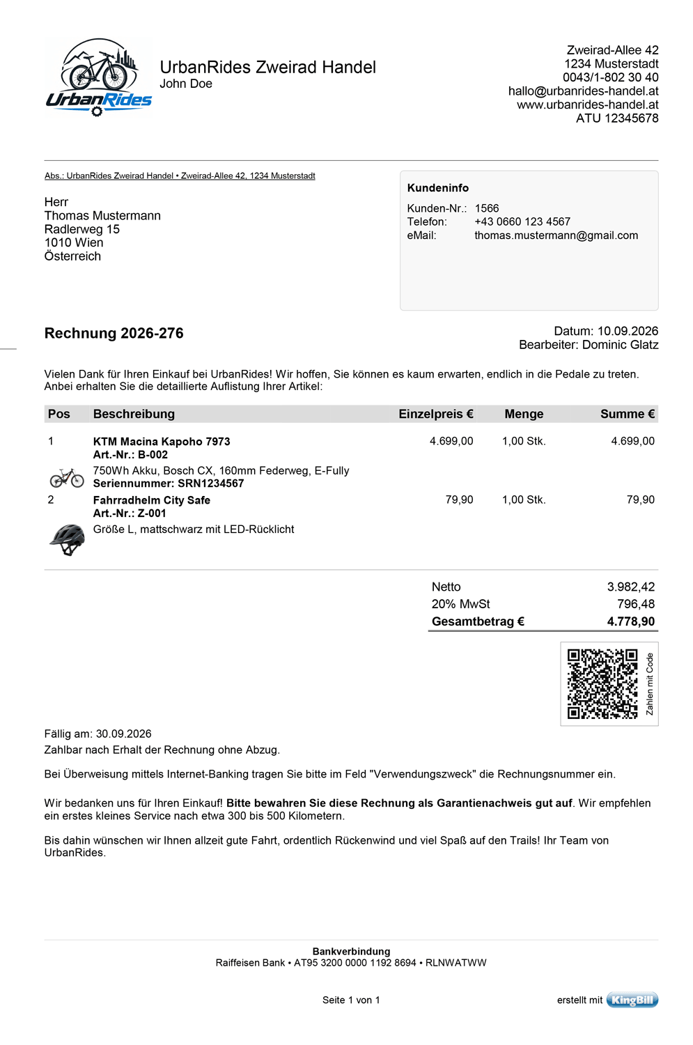 A4 Rechnung Einzelhandel E-Bike