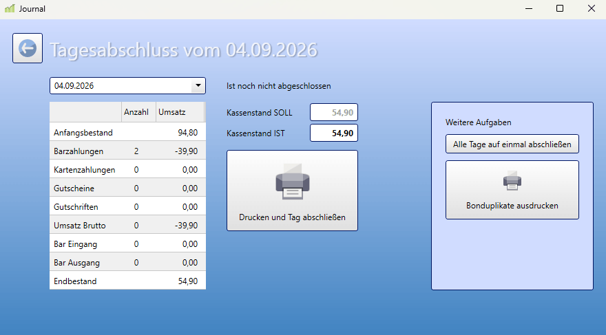 Tagesabschluss in der KingBill Registrierkasse