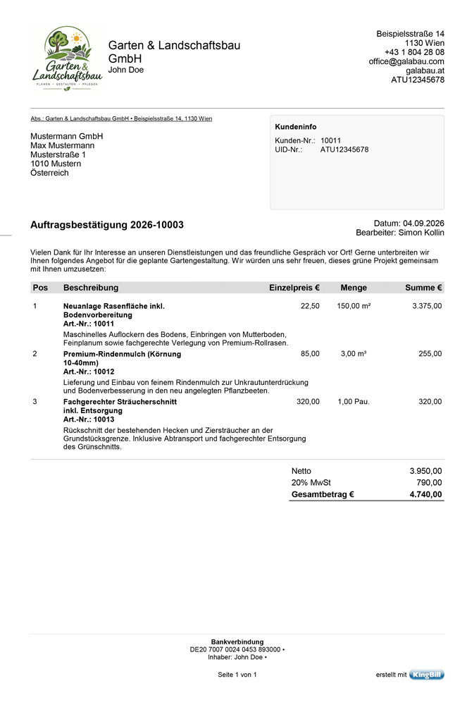 Neuen Auftrag anlegen